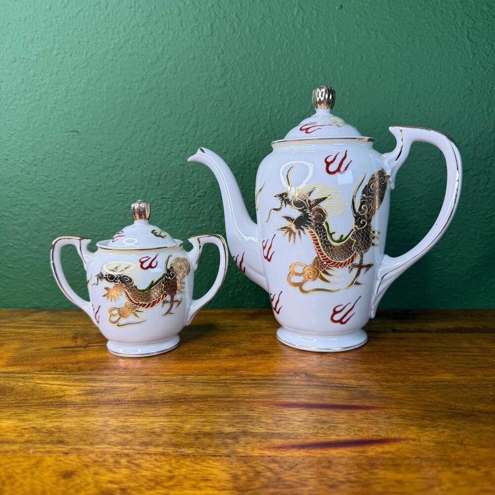 Vintage Kutani Japan Hand Painted Dragonware Sunray Tea Set